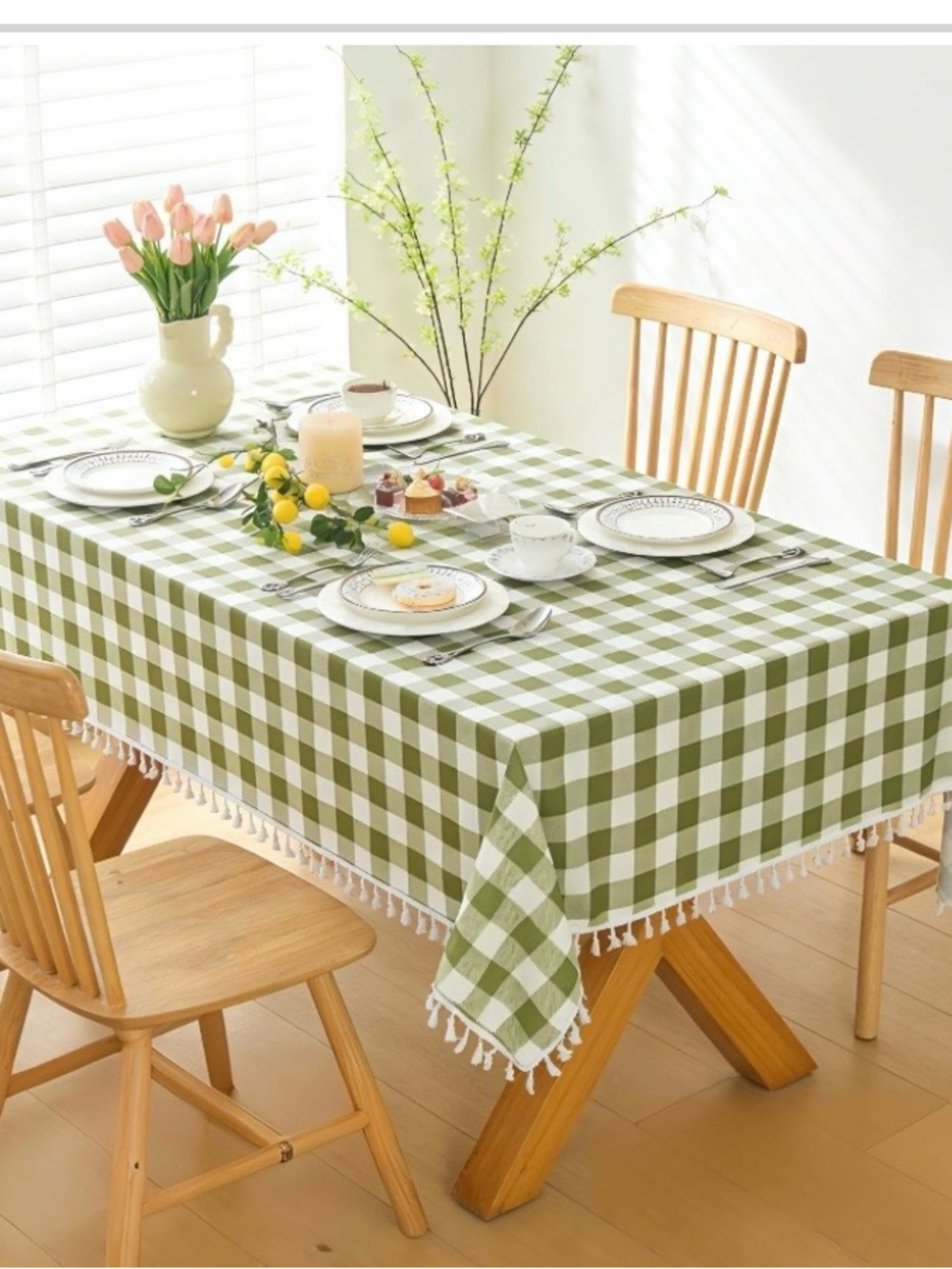 GINGHAM Heavy-Duty Polyester Waterproof Tablecloth Rectangular 52x70” SAGE GREEN